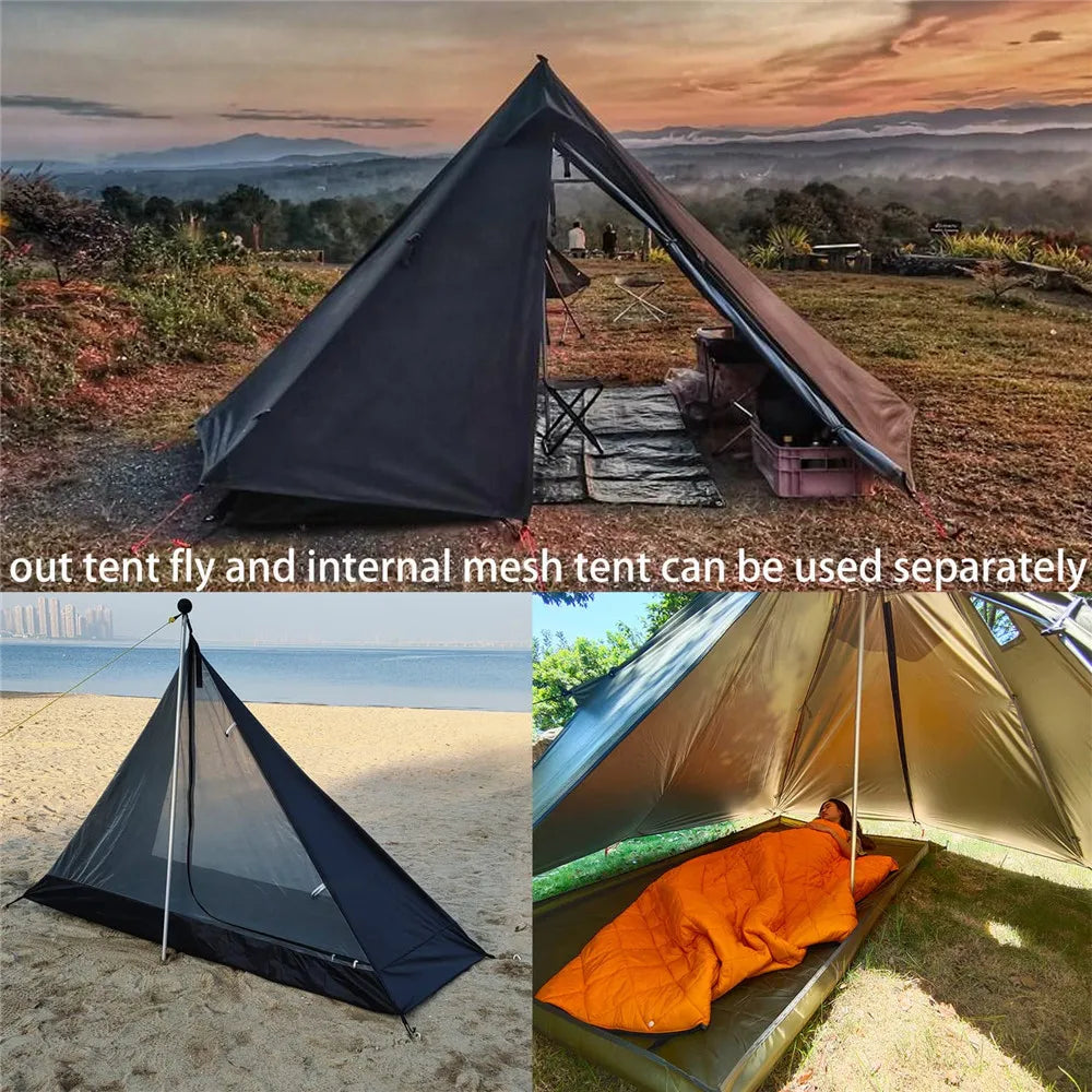 Camping Hot Tent with Chimney Window Outdoor Ultralight Tipi Teepee Tent Pyramid Double Layer Bushcraft 1 Person Tents Hot Tent