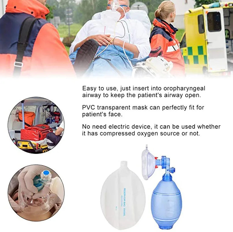 First Aid Manual PVC Adult/Child/Infant Resuscitation Ambu Bags 2000ml/1600ml Reservoir Bag Emergency Self-help Rescue Tool