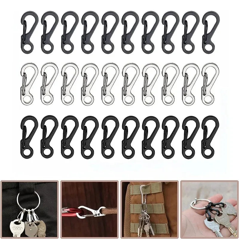 20Pcs Mini Spring Carabiners Set Outdoor EDC Rope Clasps Keychain Camping Hooks Paracord Clips Tactical Survival Buckle