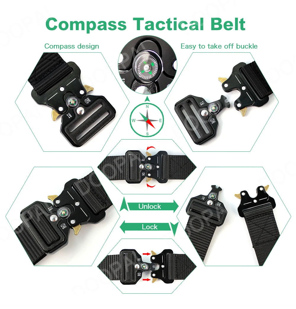 Doopai Men's Belt Army Outdoor Hunting Compass Tactical Multi Function Combat Survival Marine Corps Canvas Nylon Luxury Belts