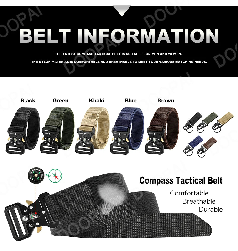 Doopai Men's Belt Army Outdoor Hunting Compass Tactical Multi Function Combat Survival Marine Corps Canvas Nylon Luxury Belts