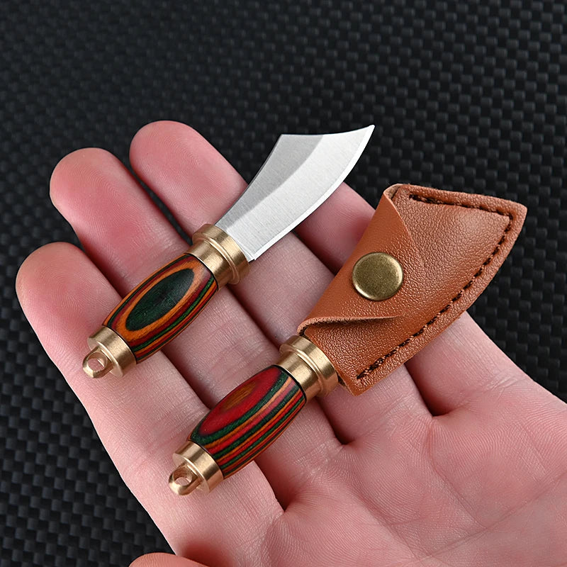 Portable Pocket Mini Stainless Steel Knife With Leather Cover Camping Keychain Package Opener Outdoor Hiking Survival Tools