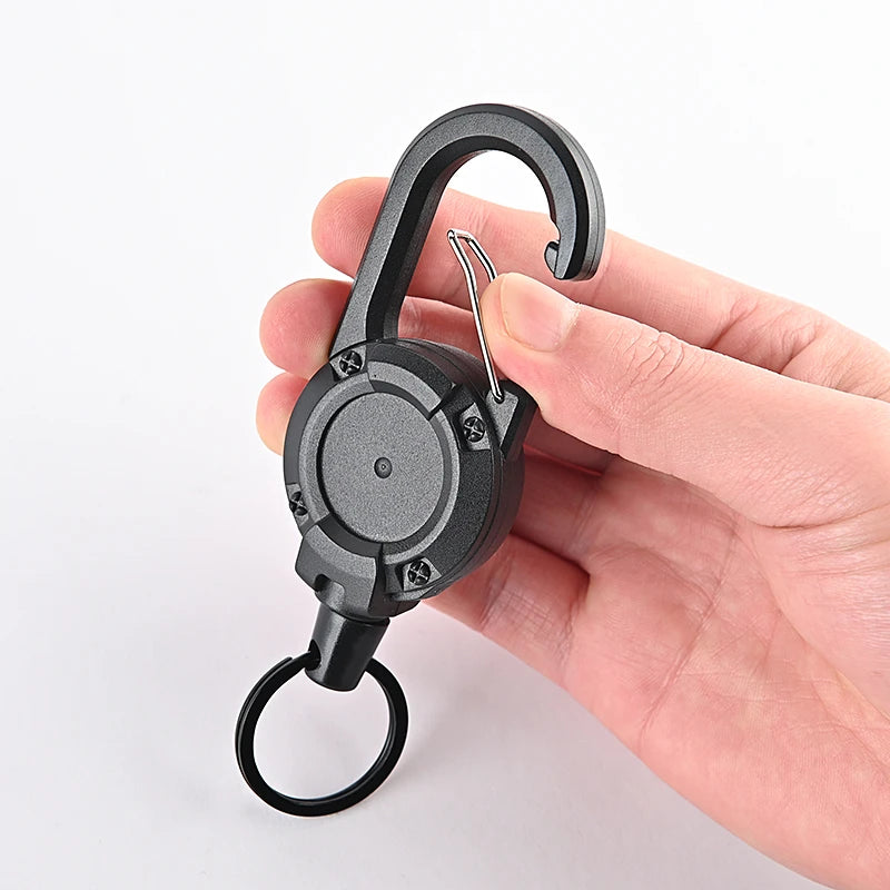 Heavy Duty Retractable Key Chains Pull Reel Carabiner Strong Steel Wire Rope Buckle Spring Key Ring Outdoor Sporty Keychain Tool