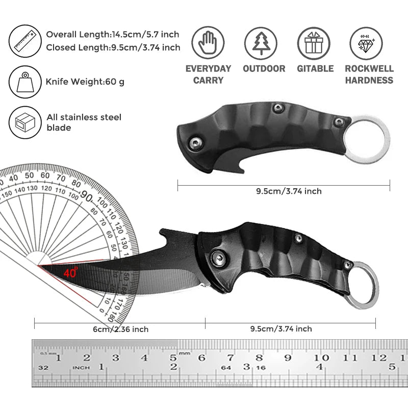 Karambit Knife Folding Knife with Finger Ring Pocket Knife Outdoor Fishing Knife Camping Hunting Survival Working Claw Knife