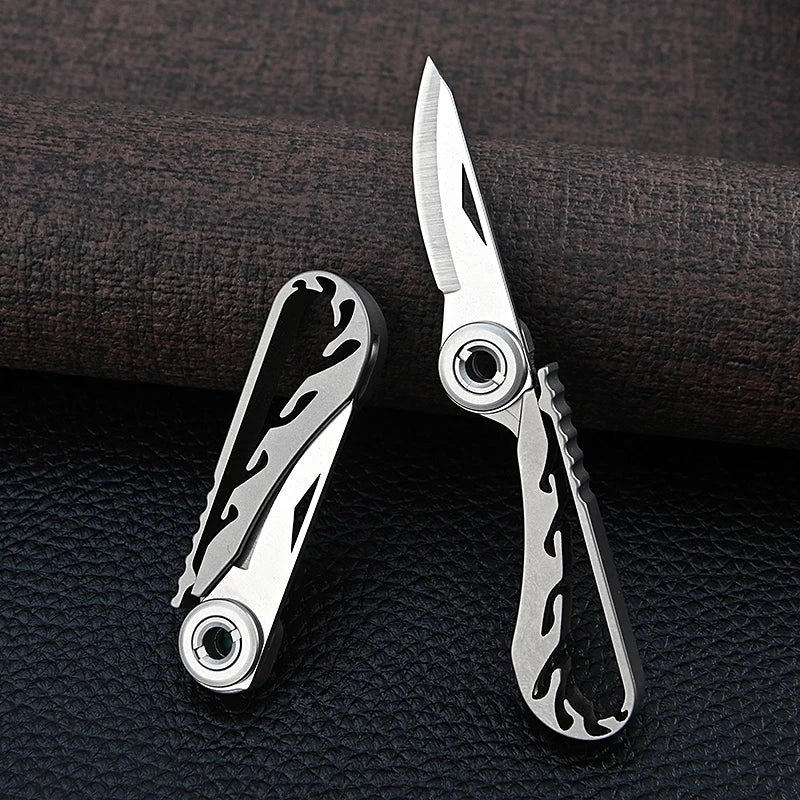 1pc Titanium Alloy Mini Pocket Knife Folding Unpacking Express Outdoor Survival Tools Portable D Ring Keychain Brass Knife