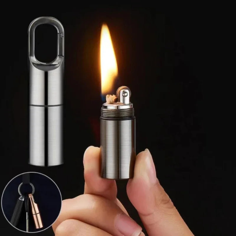 New Mini Keychain Style Grinding Wheel Kerosene Lighter Outdoor Survival Portable Compact Fire Making Tool