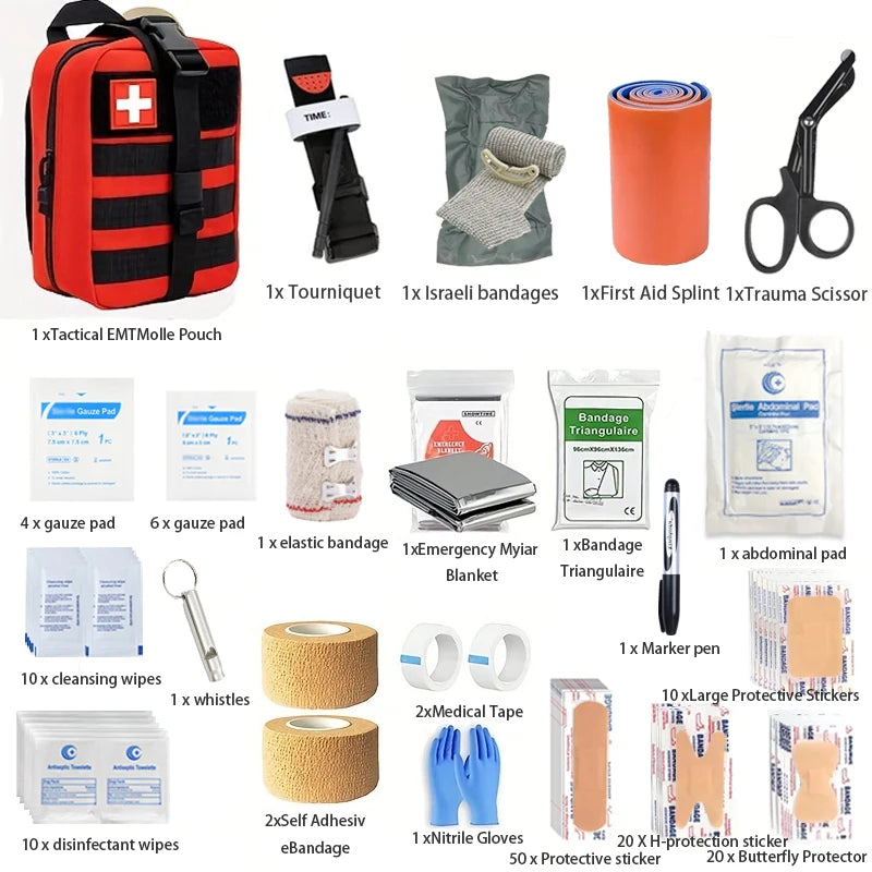 131pcs First Aid Kit, First Aid Trauma Kit, Military Medical First Aid Kit with Tourniquet, Camping Equipment Supplies Emergency