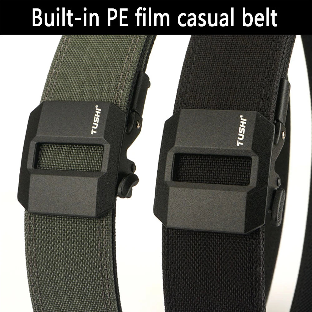 TUSHI Hard Tactical Gun Belt for Men Metal Automatic Buckle Thick Nylon Police Military Belt Casual Belt IPSC Girdle Male