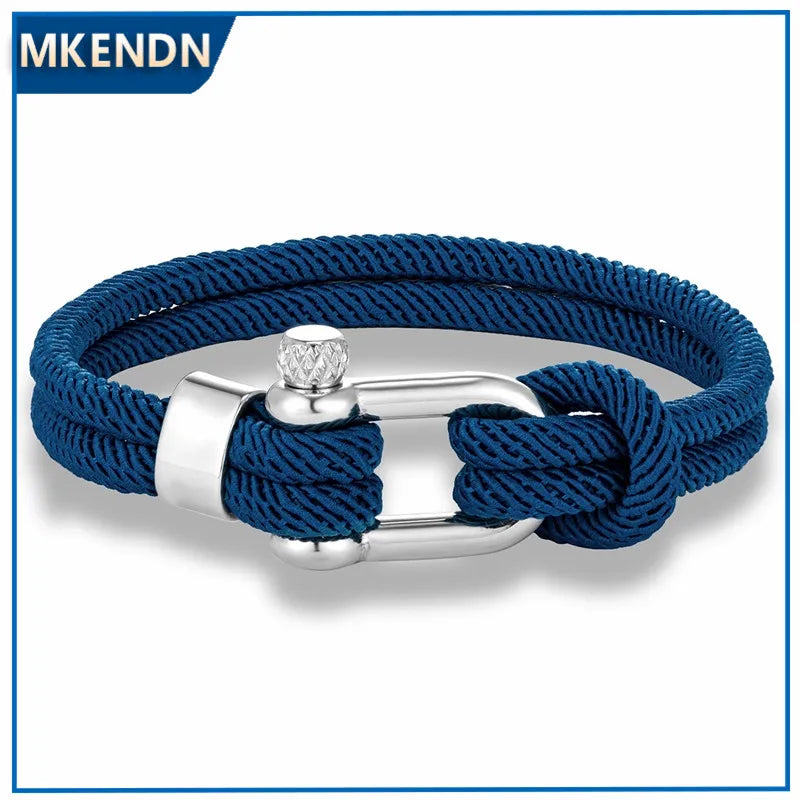 MKENDN Minimalist Nautical Rope Bracelet Double Strand Stainless Steel U-Shape Shackle Buckle Survival Jewelry For Men Women