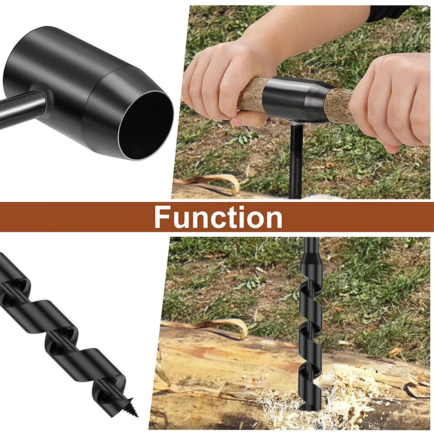 Hand Wood Punch Manual Auger Drill Bush-Craft Carbon Steel Portable Survival Bit