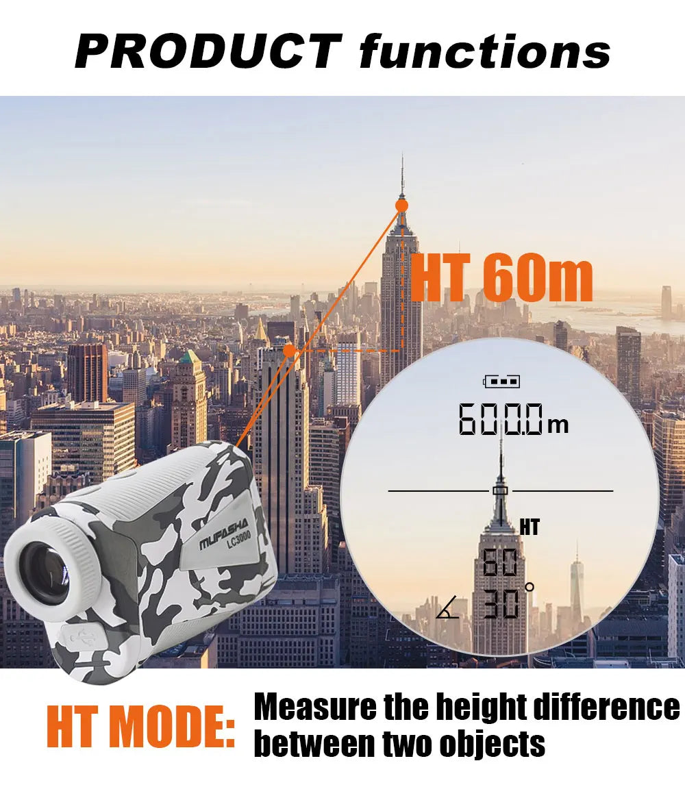 MUFASHA-High Accuracy Laser Rangefinder, Angle Measurement, Height Measurement, 6X Magnification, Li-Ion Battery, 3000m