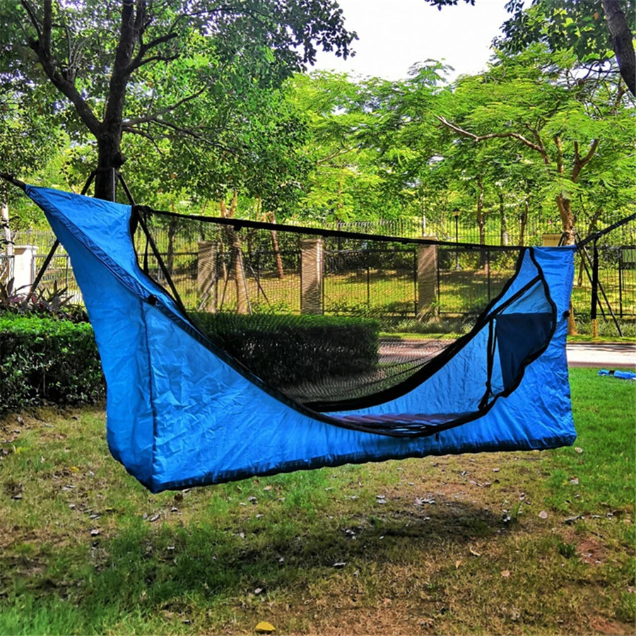 Rectangular Anti-mosquito Camping Hammock Sun Protection Hanging Bed with Net Inflatable Mattress Adult Foldable Comfort Hammock