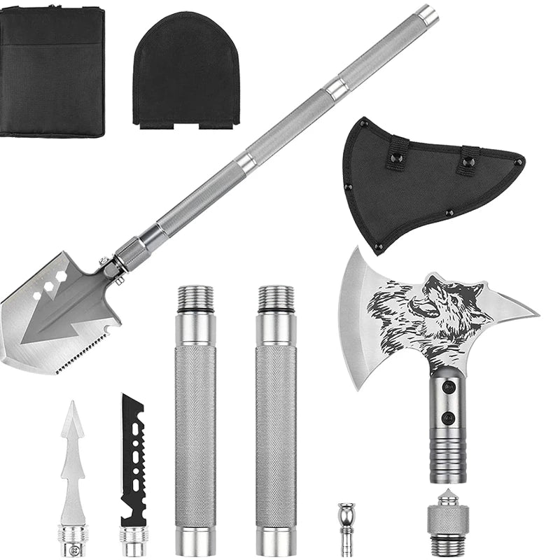 Folding Camping Ax Shovel Set Portable Multi-Function Tool Survival Kits Military Shovel Outdoor Ax With Tactical Waist Pack