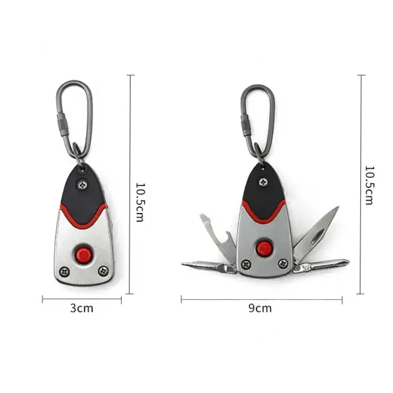 Multifunctional Outdoor 6-in-1 Folding Knife Mini Pocket Keychain Multitool Bottle Opener Screwdriver Blade LED Survival Tool