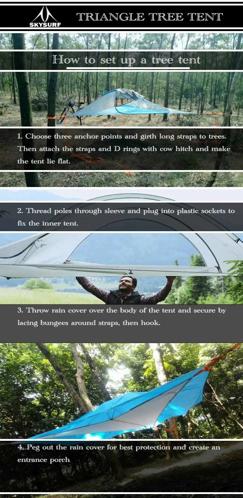 Single Person Hiking Traveling Tree Tent Outdoor Camping Tree Hammock Bed Ultralight Multi-functional Three Trees Hanging Bed