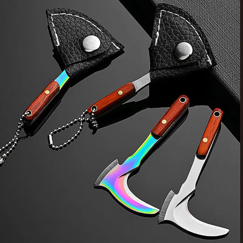 Fade Titanium  Keychain Knife Sickle Stainless Steel Sharp Blade Mini Axe  Outdoor Camping Survival Tool EDC