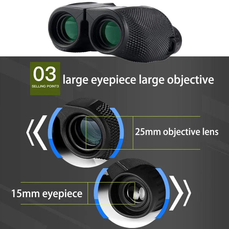 10X25 HD Binoculars Mini Portable Telescope BAK4/FMC Coated Binoculars Outdoor Bird Watching Hunting Travel Camping Ball Game