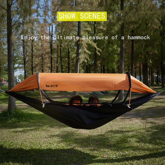 Portable Camping Mosquito Net Hammocks With Awning  Anti-Rollover Outdoor Tourist Sleeping Hanging Hammock Swing For Nature Hike