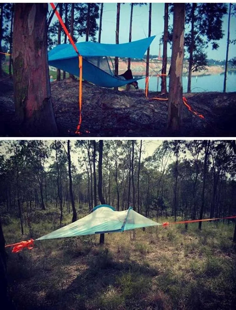 Single Person Hiking Traveling Tree Tent Outdoor Camping Tree Hammock Bed Ultralight Multi-functional Three Trees Hanging Bed