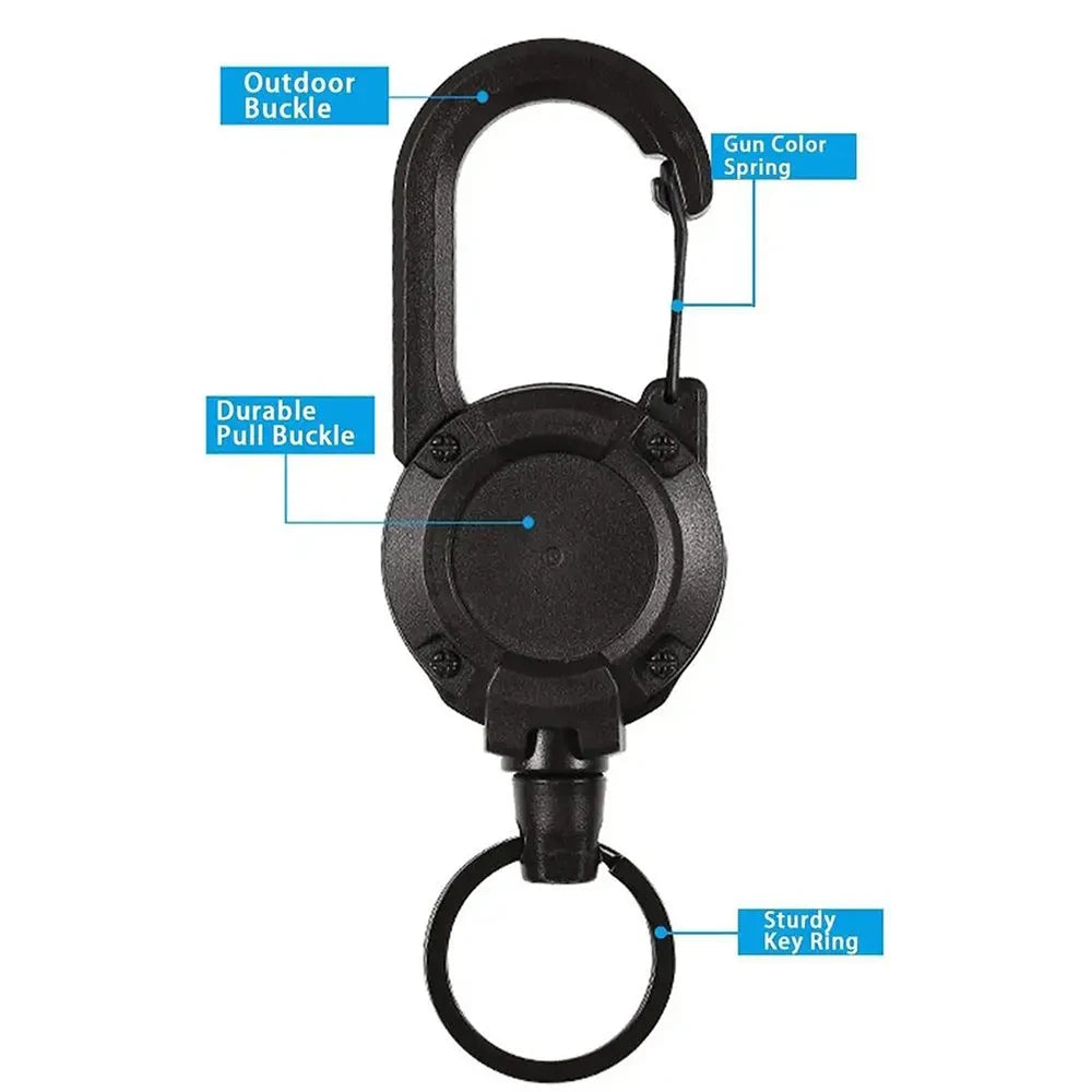 Outdoor Automatic Heavy Duty Retractable Wire Rope Luya Anti-theft Tactical Carabiner Keychain Telescopic Hook Tool Camping Gear