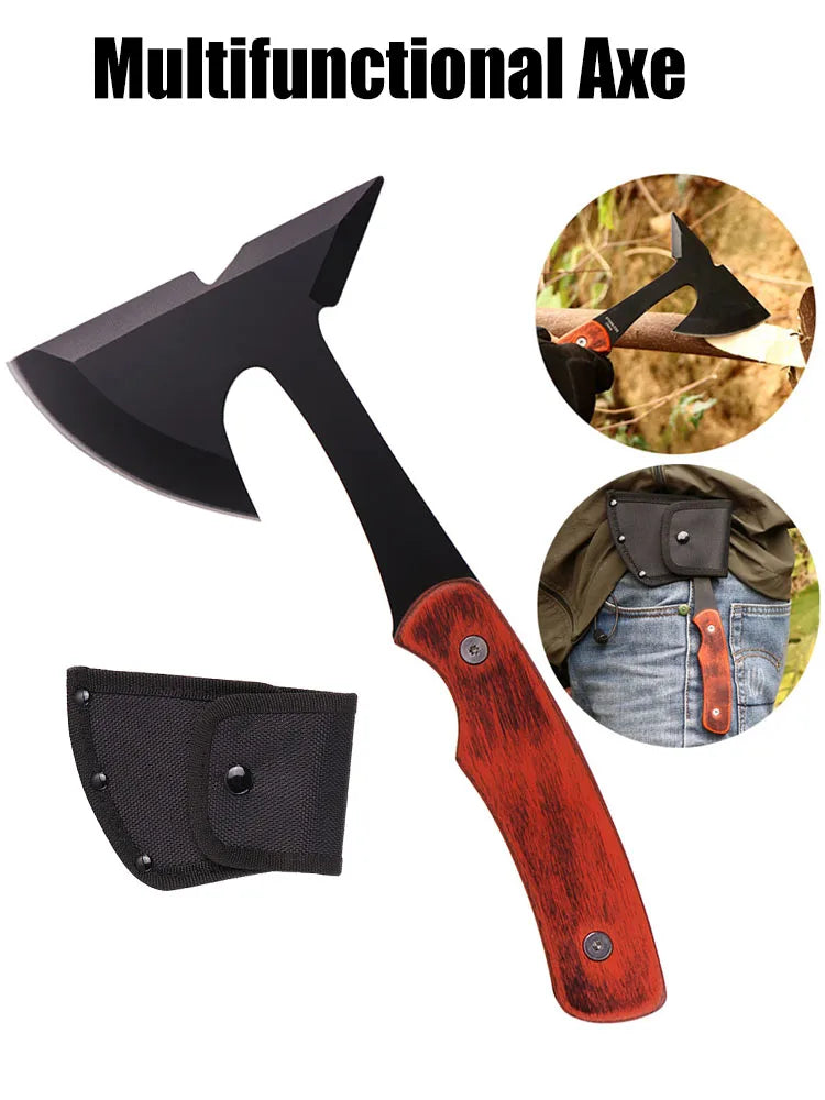 Multifunctional Axe Hatchet Wooden Handle Chopping Axe Cut Firewood Hand Axe Outdoor Camping Survival Multitool