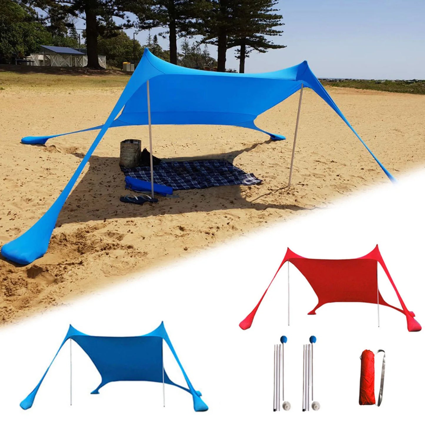 Outdoor Beach Tent Sun Shelter Camping Shades Tents Windproof One-piece Beach Canopy Tents UPF50+ Portable Family Tent For Bea