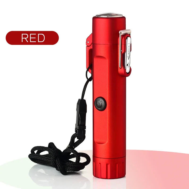 Camping Outdoor Compass Waterproof Electric Double Arc USB Lighter Windproof Portable Torch Lighting Survival Ignition Tool