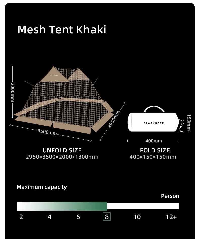 BLACKDEER Summer Canopy Anti-mosquito Mesh Tent 5-8 People Field Camping Picnic Ventilation Tent