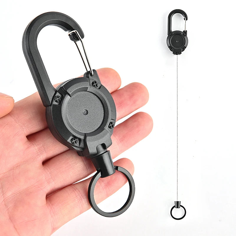 Heavy Duty Retractable Key Chains Pull Reel Carabiner Strong Steel Wire Rope Buckle Spring Key Ring Outdoor Sporty Keychain Tool