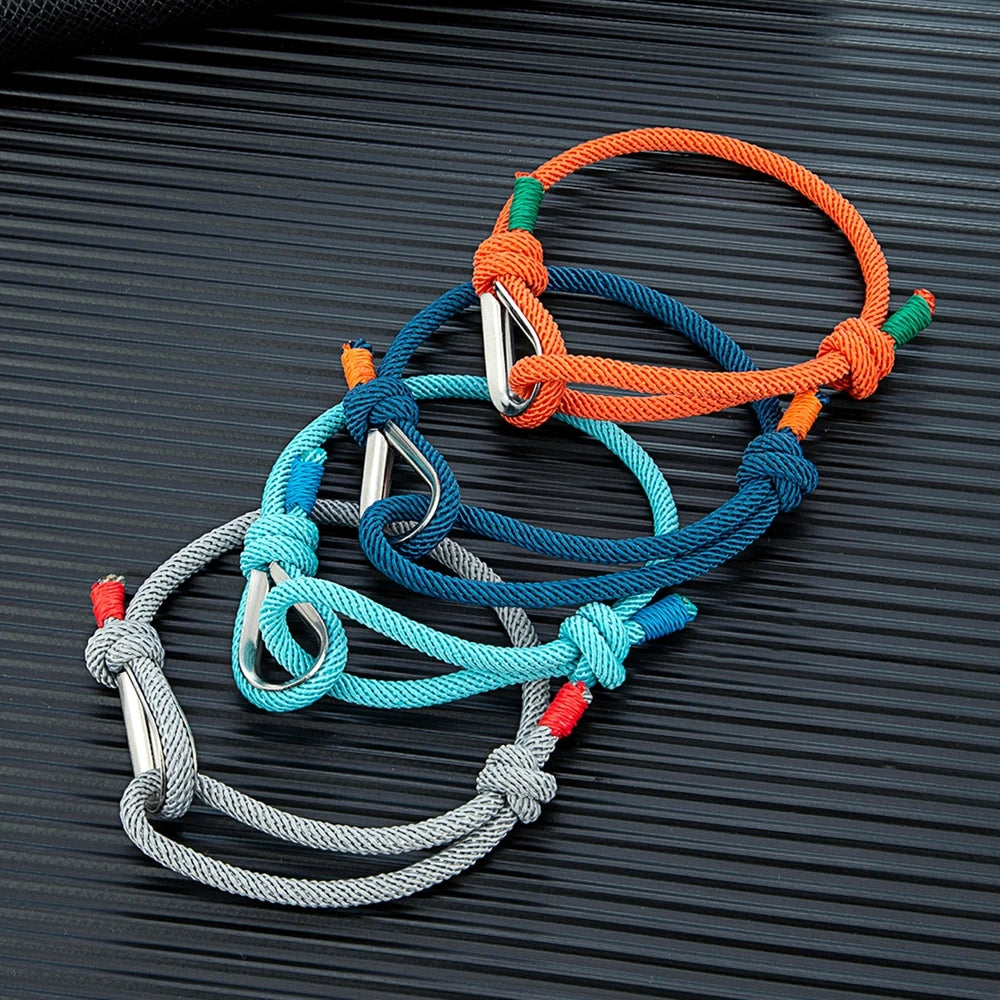 MKENDN Fashion Men Women Carabiners Bracelets Macaron color Surfer Rope Charm Bracelet Couple Festival Jewelry Gifts