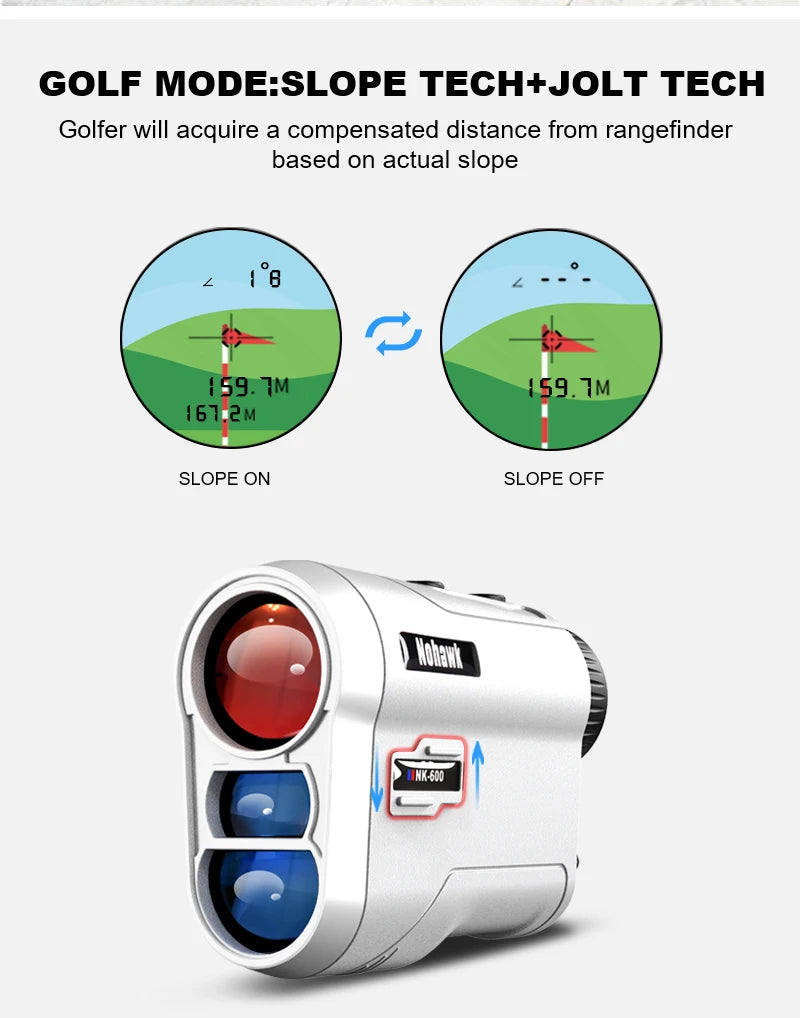 NOHAWK Golf Laser Rangefinder USB Rechargeable with Slope Compensation For Golfer Range Finder Hunting Monocular