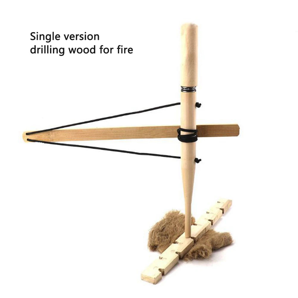 Primitive Fire Bow Drill Kit Wood Drilling Fire Making Tool Camping Lighter Fire Starter for Fishing Picnic Hunting