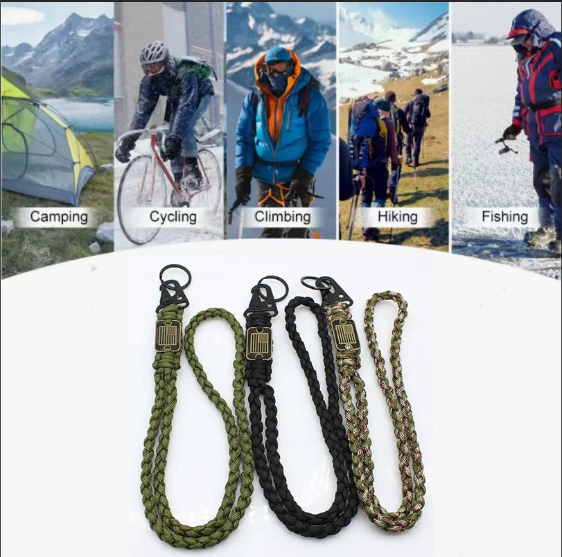 Multifunction Outdoor Paracord Hanging Rope Necklace Eagle Beak Buckle Keychain with Flag for Hanging Key Camera Wallet Whistle