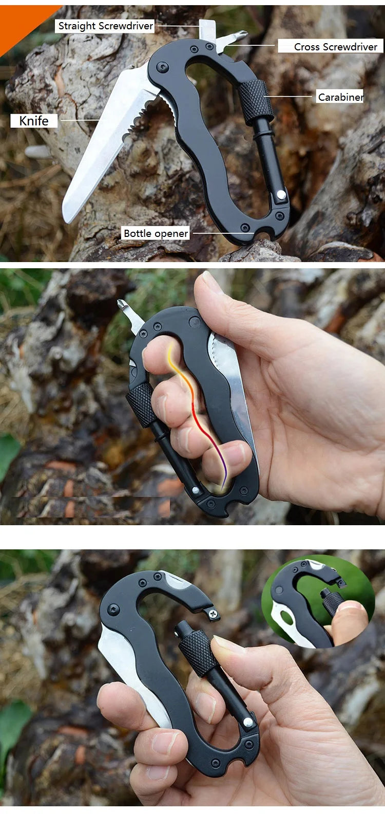 Outdoor Multi-functional Carabiner Knife Quickdraw Knife Saw Mountaineering Hiking Camping EDC Tool Folding Knife