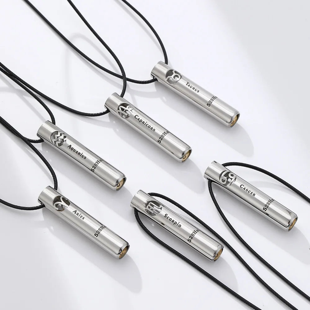 528 Hertz Fashion Stainless Steel Mindfulness Breathing Pendants Twelve Constellations Whistle Couple Necklace Party Gift