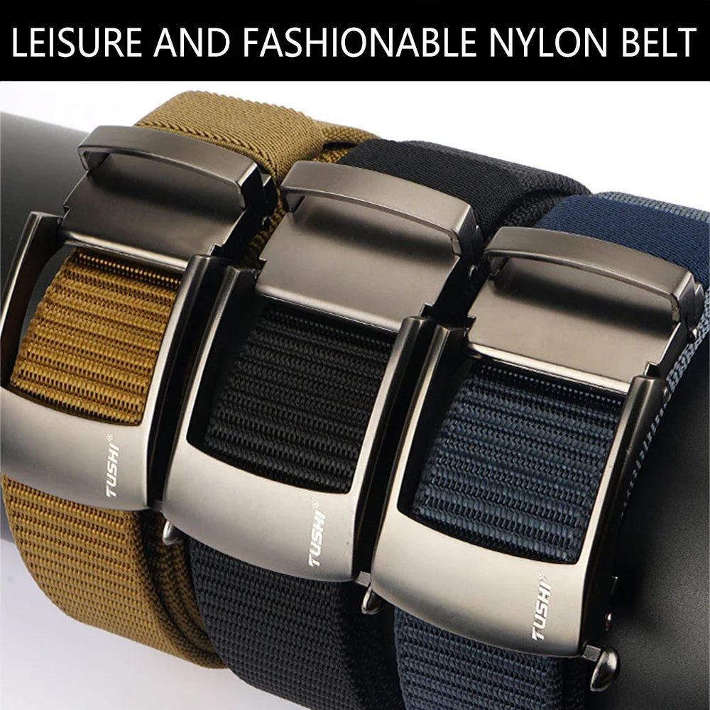 TUSHI NEW Tactical Belt Metal Automatic Buckle Quick Release Belt Casual Nylon Tooling Training Belt Men Trousers Military Belt