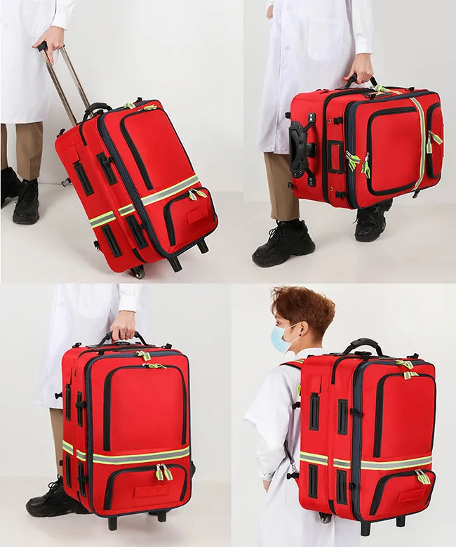 Empty Detachable Trolley Backpack Survival First Aid Kits Bag Medical Care Trolley Emergency Rescue Doctor Visit First Aid Bag