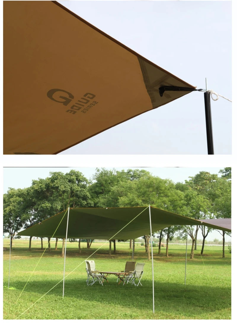 Without Poles!6*8m Large Canopy Waterproof Oxford Silver Coated Outdoor Camping Awning Sunshelter Tarp More Hanging Points