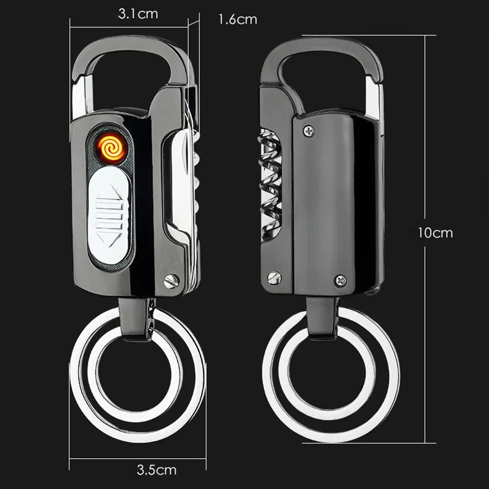 Multifunctional Electronic Lighter Keychain, Wine Opener, Knife Flashlight, Slotted Screwdriver, Metal Windproof Lighter, Gadget