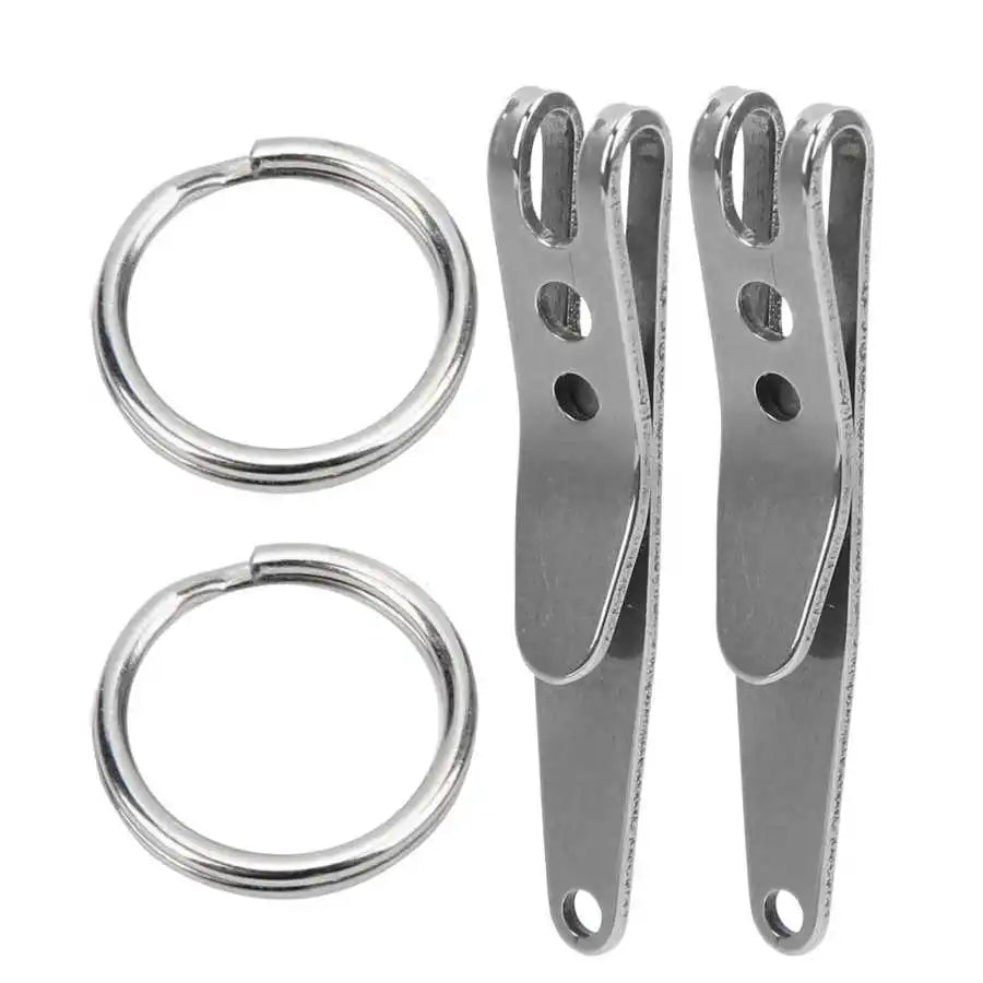 2Pcs Mini Outdoor Belt Clip Stainless Steel Suspension Pocket Clip Key Holder with Keychain Outdoor Tools