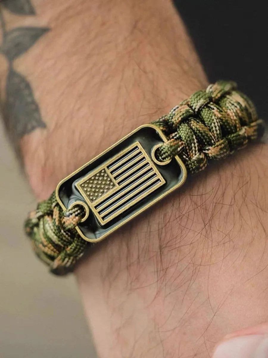 Paracord Bracelet-Bronze USA Flag Survival Bracelet Gifts for Military Veterans Gifts -3 Adjustable Sizes  - Bracelets for Men