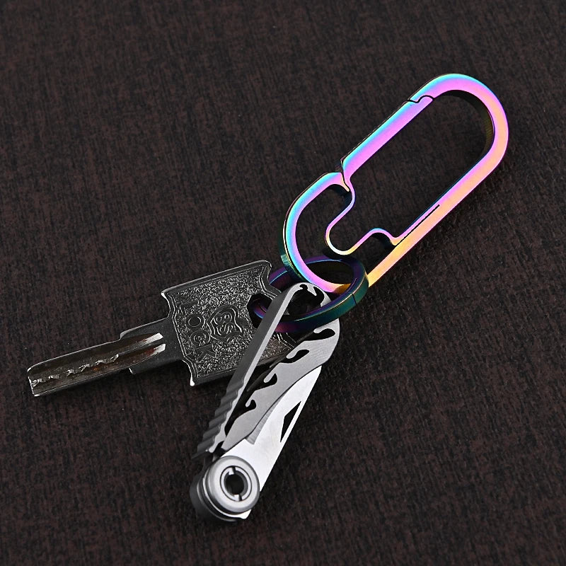 1pc Titanium Alloy Mini Pocket Knife Folding Unpacking Express Outdoor Survival Tools Portable D Ring Keychain Brass Knife