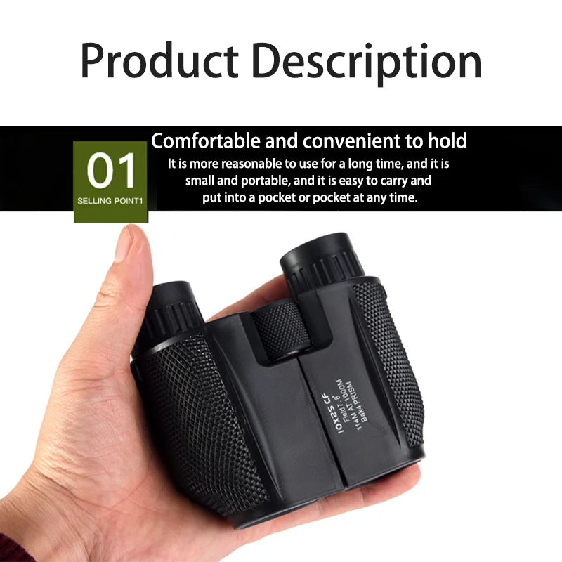 10X25 HD Binoculars Mini Portable Telescope BAK4/FMC Coated Binoculars Outdoor Bird Watching Hunting Travel Camping Ball Game