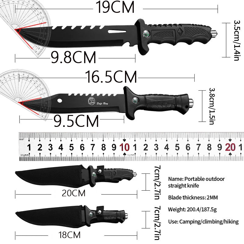 Outdoor sharp straight knife, black large knife, knife, mountaineering knife, multi-function survival knife, self-defense knife