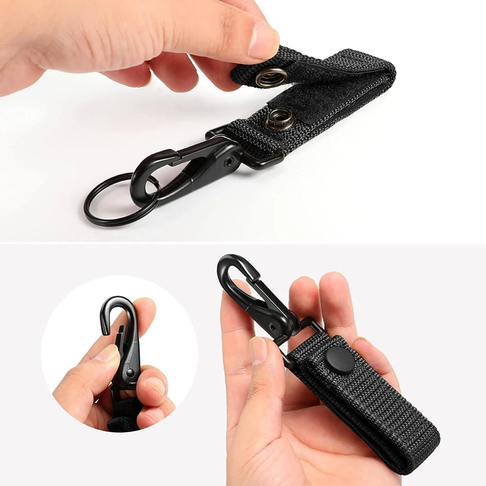 Tactical Keychain Outdoor Heavy Duty Belt Keeper Clip Key Holder with Metal Snap and Nylon Molle Strap for Camping Hiking