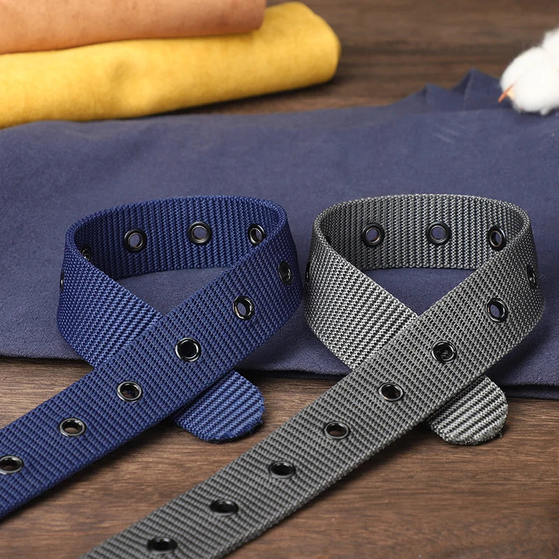 Perforated canvas belt, men's needle buckle belt, student youth Korean version, versatile jeans belt, military training, extende