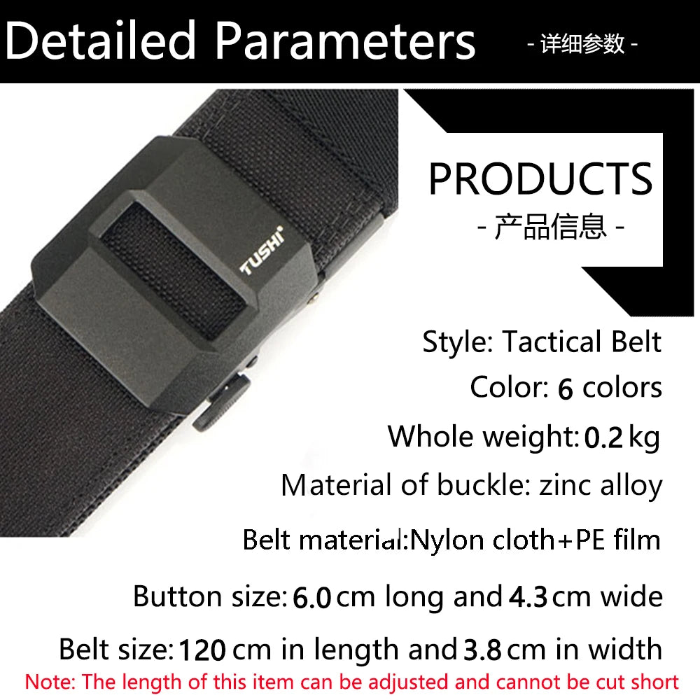 TUSHI Hard Tactical Gun Belt for Men Metal Automatic Buckle Thick Nylon Police Military Belt Casual Belt IPSC Girdle Male