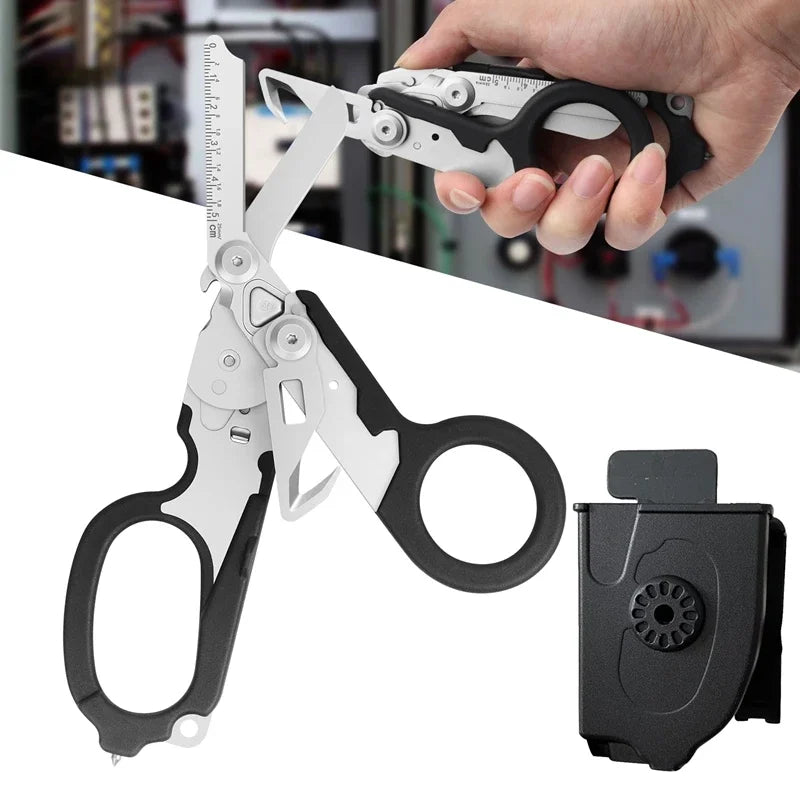 6 In1 Foldable Medical Emergency Response Scissor Shear First Aid Kit Scissors Tactical Plier Outdoor Survival EDC Tool Gear