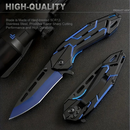 High hardness outdoor folding knife camping portable self-defense knife stainless steel dual color survival knife multifunctiona