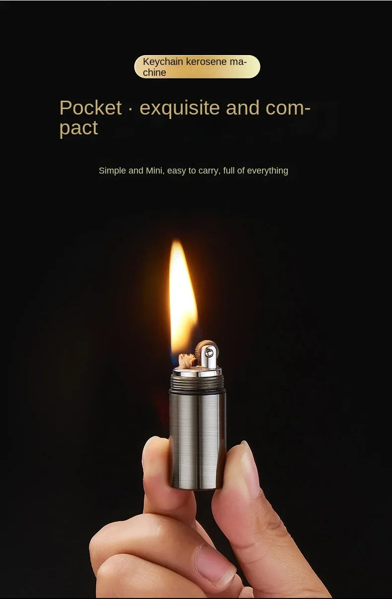 New Mini Keychain Style Grinding Wheel Kerosene Lighter Outdoor Survival Portable Compact Fire Making Tool